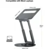 Tounee LS07 Telescopic Laptop Stand for Desk with 360° Swivel Base, Sit to Stand, Height Adjustable, Portable Riser Holder