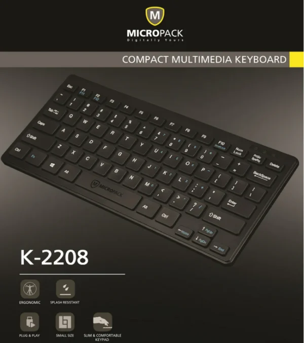 Micropack K2208 Wired USB Mini Keyboard - Black