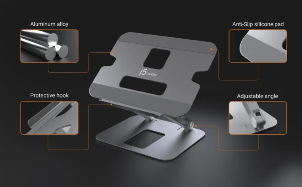 j5create JTS127 Ergonomic Aluminum Alloy Laptop Stand Designed to fit laptop/device up to 16 inch tablet stand PC stand