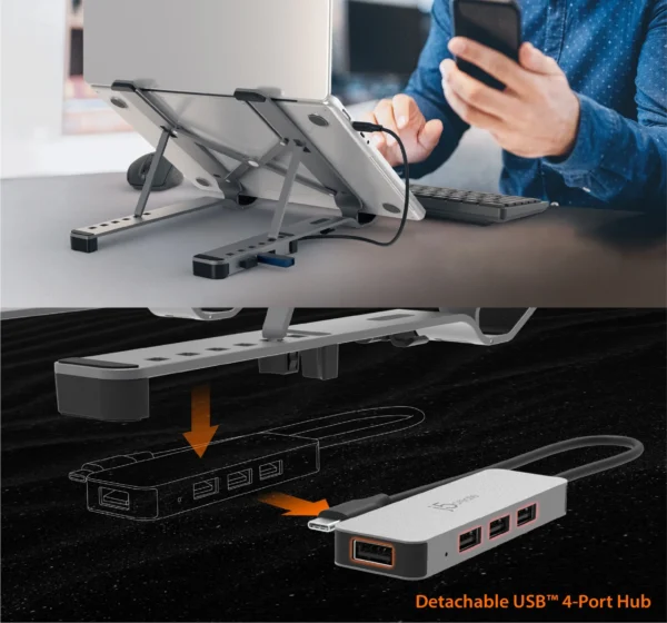 j5create JTS223 USB HUB X Kit Laptop Stand, USB Laptop Stand with 4 USB port, Fordable Laptop Holder
