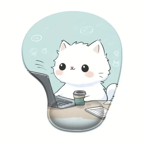 White Cat Mouse Pad with Wrist Support
