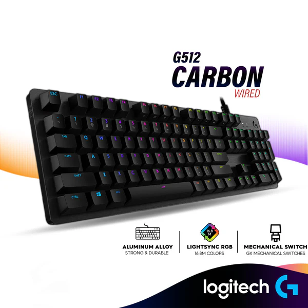 Logitech G512 Carbon Lightsync RGB Wired Mechanical Gaming Keyboard with GX Switches