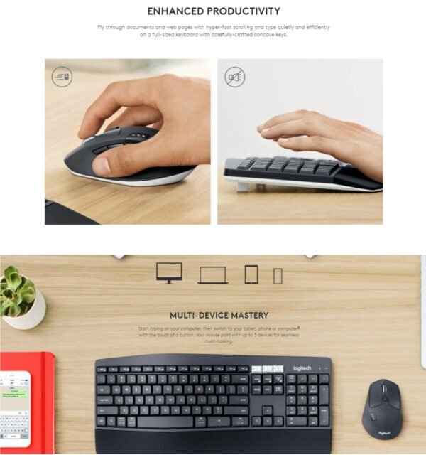 Logitech MK850 Multi-Device Performance 2.4GHz Wireless Keyboard and Mouse Combo | Bluetooth | Curved Keyframes