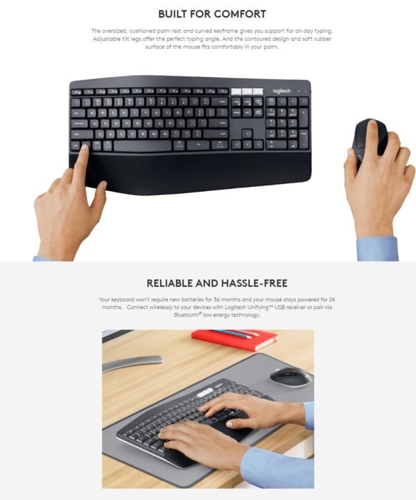 Logitech MK850 Multi-Device Performance 2.4GHz Wireless Keyboard and Mouse Combo | Bluetooth | Curved Keyframes