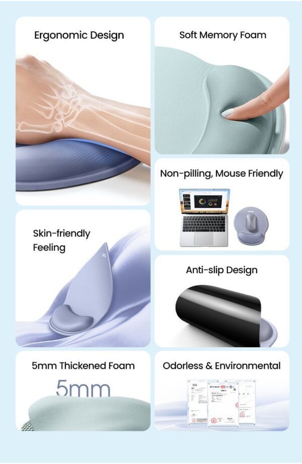 UGREEN Ergonomic Mouse Pad with Wrist Rest Support Soft Skin friendly Memory Foam Anti slip Design